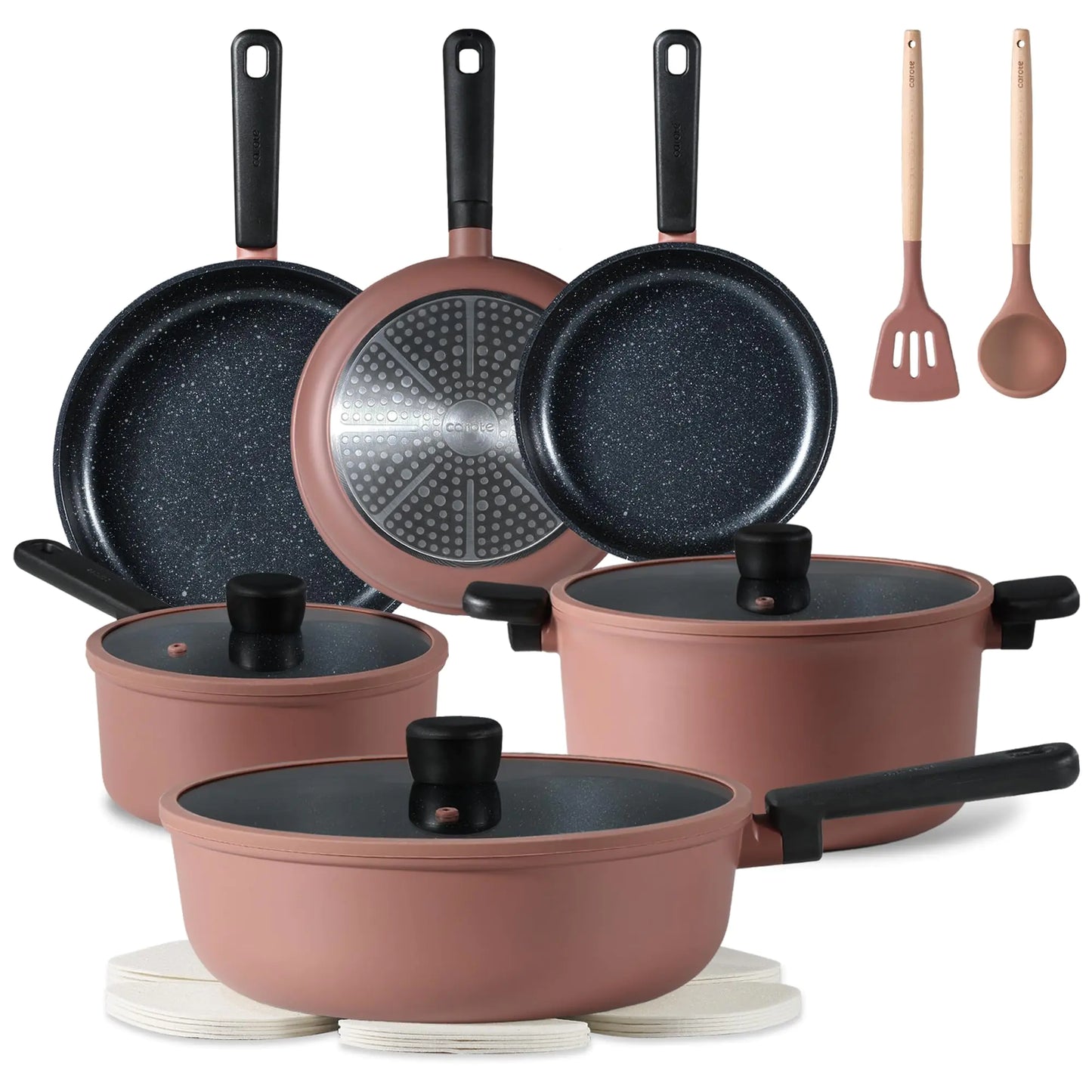 CAROTE Non Stick Pots and Pans Set Cookware Sets Nonstick16 Piece Kitchen Cooking Set with Stay-Cool Handleswith Silicone Tools and Pot Protectors