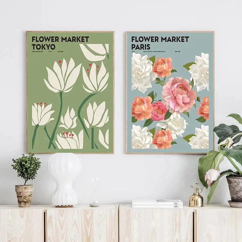 9pcs Frameless Vintage Flower Wall Art Posters (7.9x11.8in)