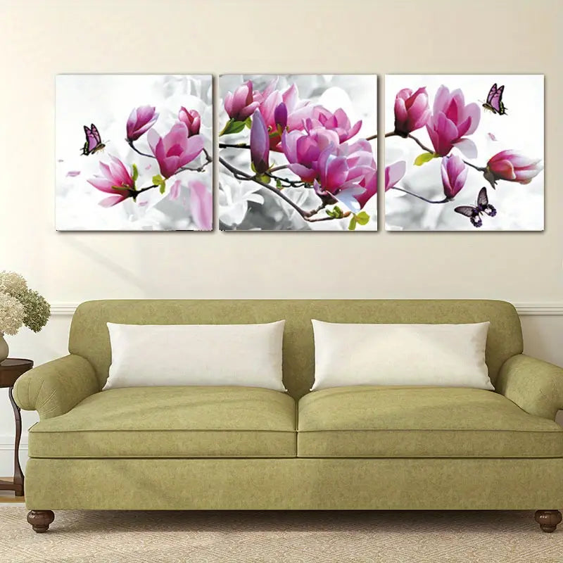 3-Piece Set: Unframed HD Canvas Art of Pink Butterfly