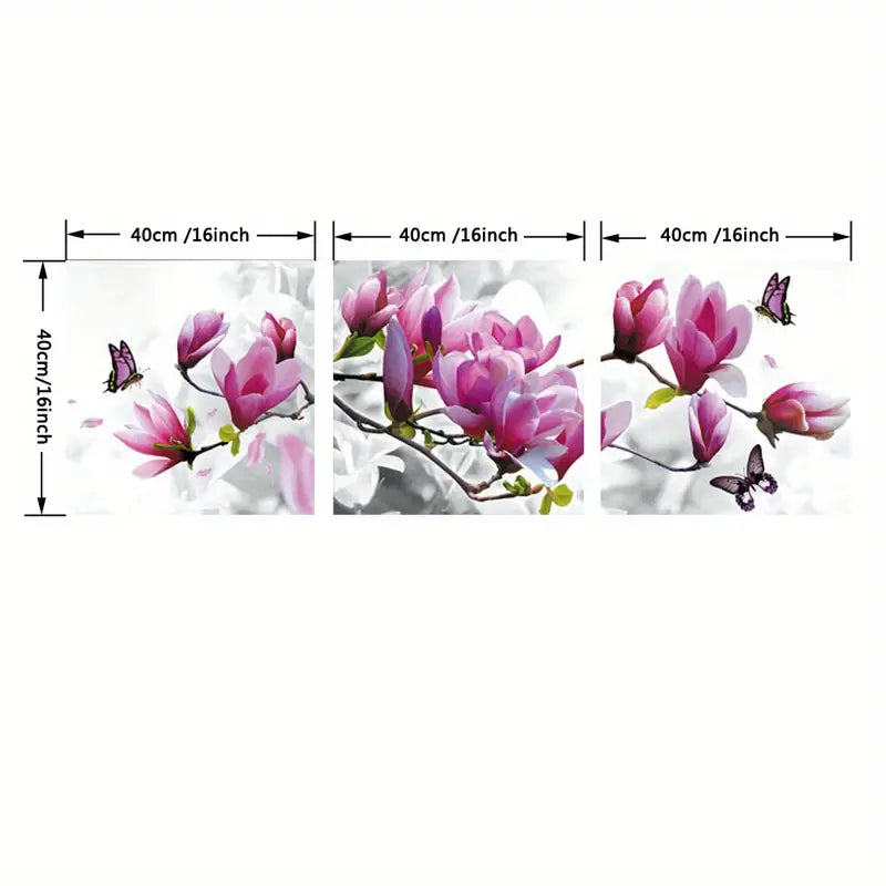 3-Piece Set: Unframed HD Canvas Art of Pink Butterfly