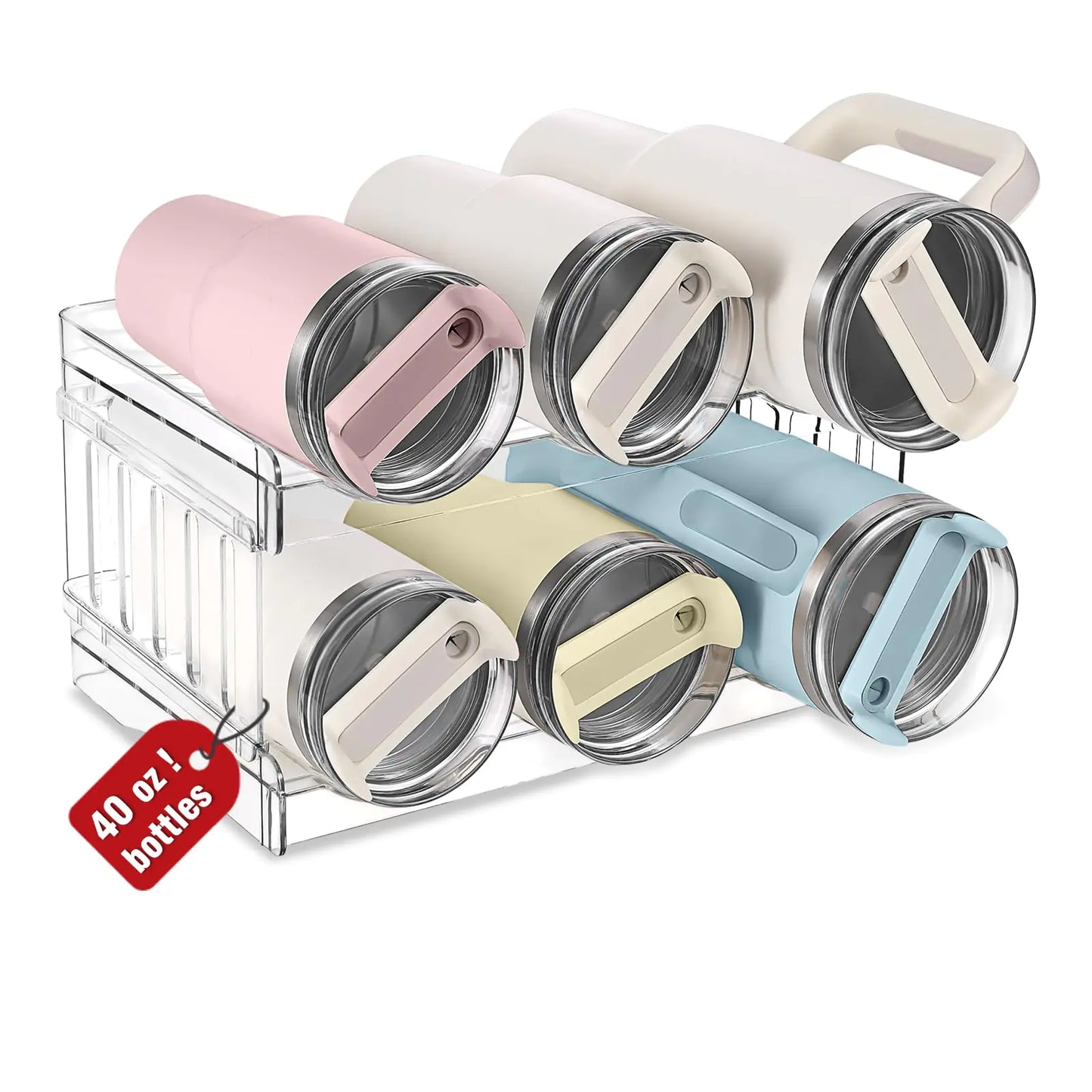 MYJIE Large Water Bottle Organizer for Stanley 40 30 20oz Tumbler Cups Clear Plastic Water Bottle Holder for Stanley Cup Accessories Pantry Kitchen Cabinet Cupboard CountertopHold 6 Bottles