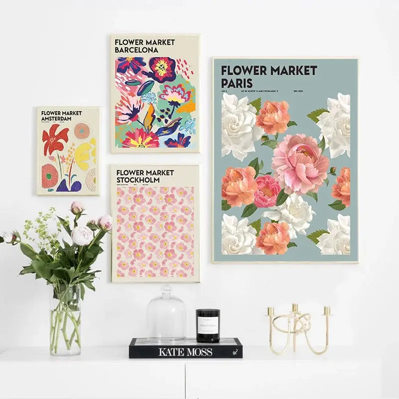 9pcs Frameless Vintage Flower Wall Art Posters (7.9x11.8in)