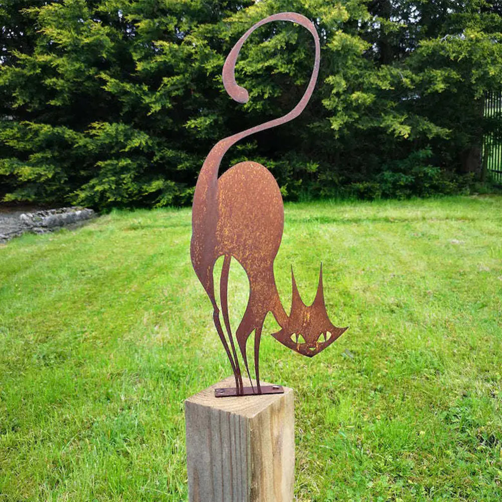 Iron Farmhouse Cat Garden Ornament for Outdoor Decor
