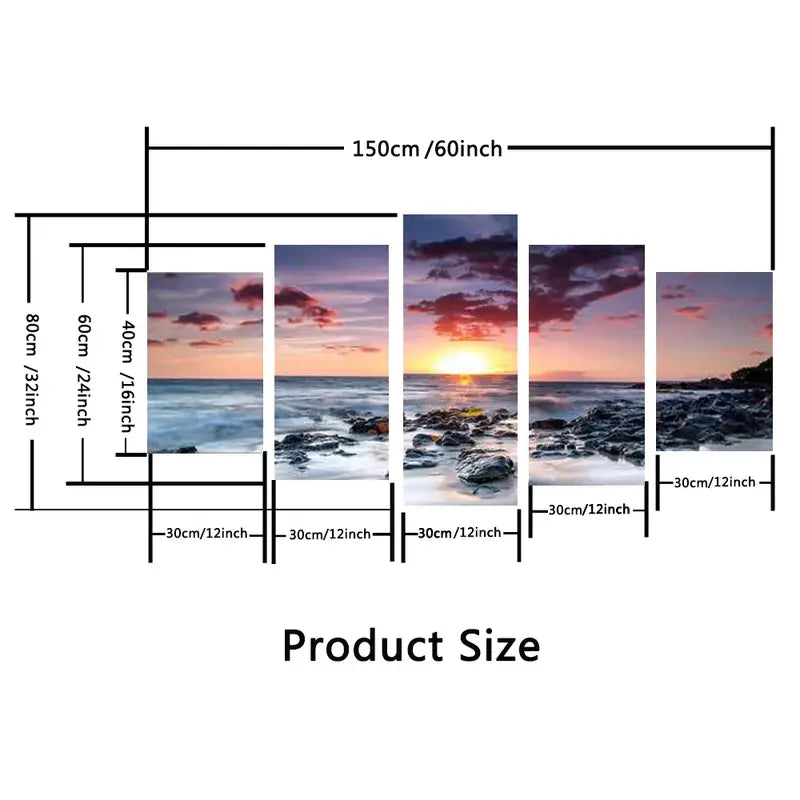 5pcs Set HD Printed Seascape Canvas Wall Art Decor