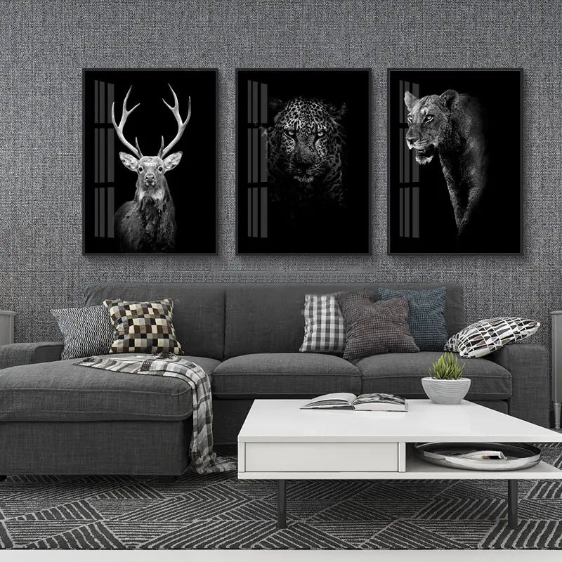 Black and White Animal Canvas Wall Art Poster (1pc)