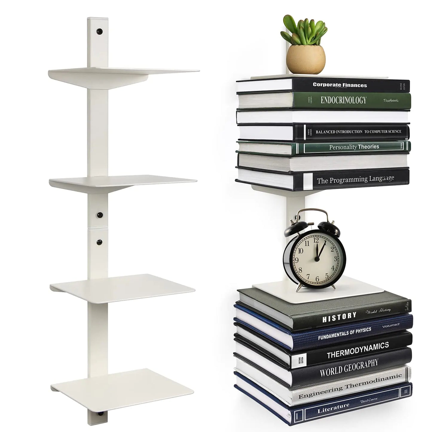ART-GIFTREE Invisible Floating Bookshelf for Wall Mounted 4 Tier Vertical Spine Book Tower 2 Pack White