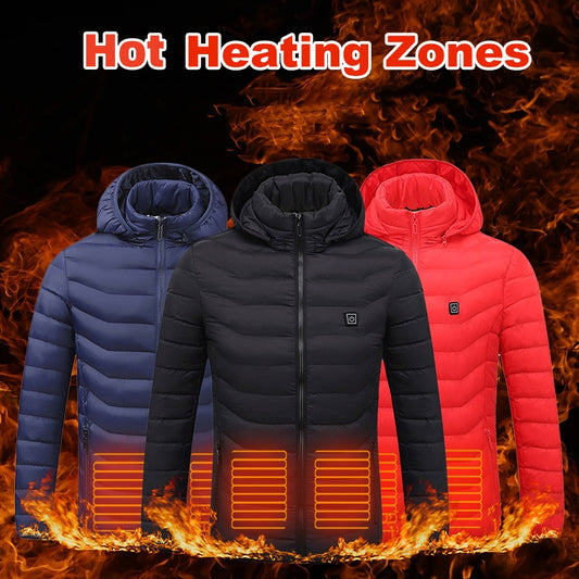 Men Heated Puffer Jacket Electric Heating Coat Insulated Hood Windbreaker