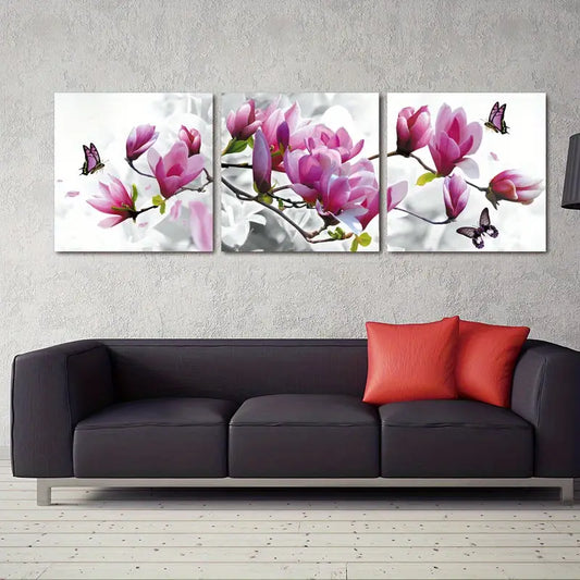3-Piece Set: Unframed HD Canvas Art of Pink Butterfly