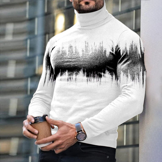 Autumn Winter Men's Long Sleeve Turtleneck T Shirt Printed Casual Top