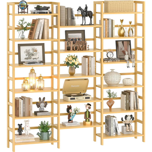 Homykic Bamboo Triple Wide Shallow Bookshelves and Bookcases 6-Tier 6ft Tall Bookshelf with 17 Open Display Shelves Large Freestanding Book Shelf for Home Office Bedroom Living Room Natural