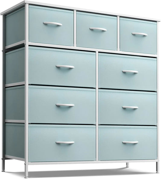 Sorbus Kids Dresser with 9 Drawers - Furniture Storage Chest Tower Unit for Bedroom Hallway Closet Office Organization - Steel Frame Wood Top Fabric Bins (Aqua Solid)