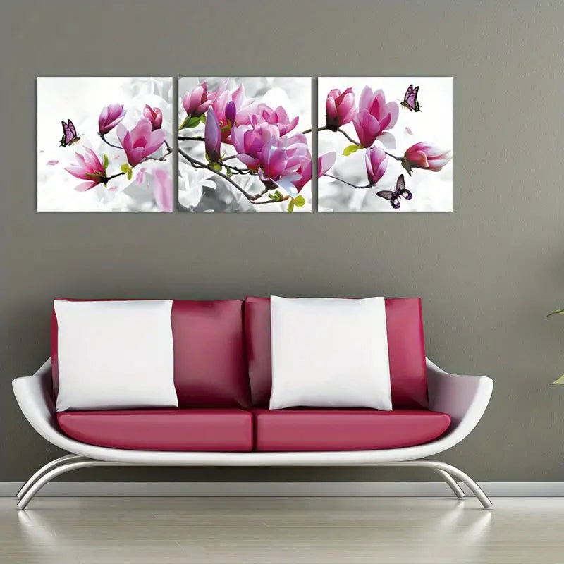 3-Piece Set: Unframed HD Canvas Art of Pink Butterfly