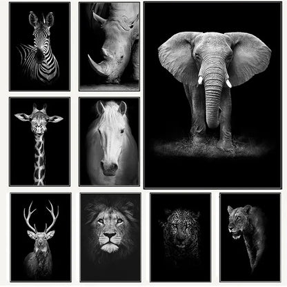 Black and White Animal Canvas Wall Art Poster (1pc)