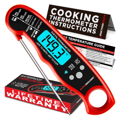 Alpha Grillers Instant Read Meat Thermometer for Cooking Grilling and Griddle Accessories Kitchen Essentials - Waterproof Backlight & Calibration Birthday Mens Gifts Valentines Day Gifts for Him