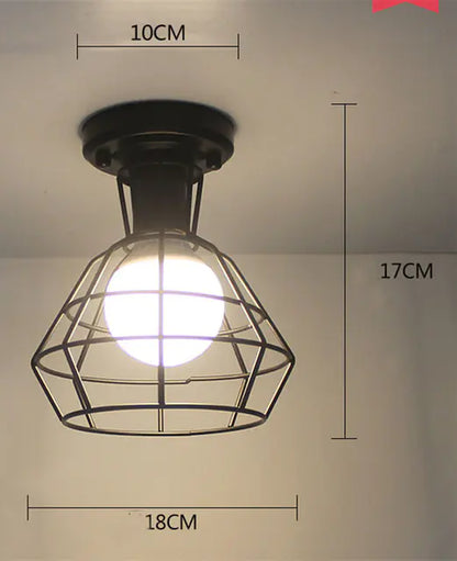 Vintage Black Iron Cage Ceiling Lamp for Home Lighting