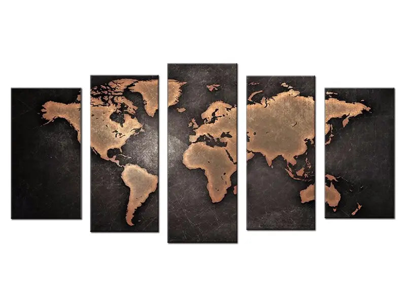 5pcs HD Printed World Map Canvas Wall Art Set