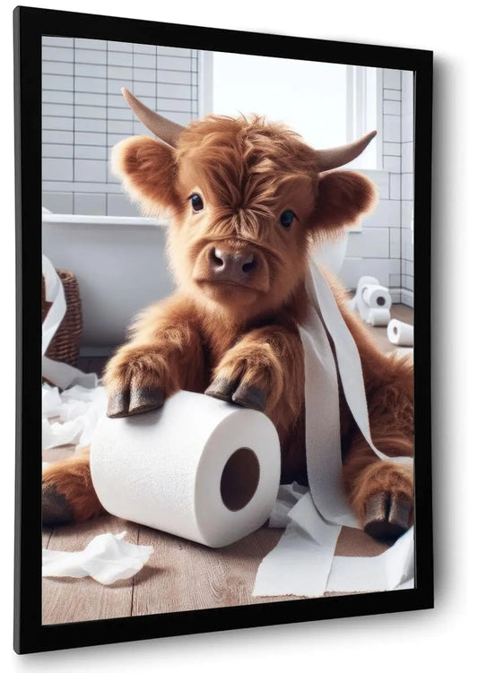 Funny Framed Highland Cow Wall Art Funny Bathroom Wall Art Decor Humor Animals Bathroom Artwork Cute Highland Cow Canvas Prints Kids Bathroom Decor Ready to Hang