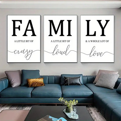 3-Piece Black and White Family Canvas Wall Art Set