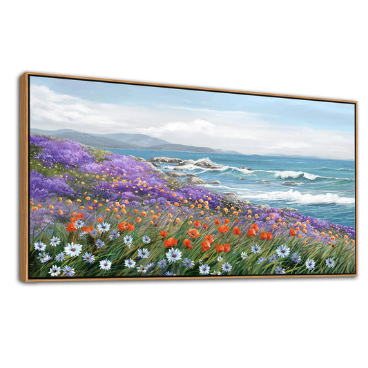 YDYSUNE Framed Canvas Wall Art Coastal Wall Art Landscape Prints - Ocean Daisy Farmhouse Flower Paintings for Living Room & Bedroom Pictures Wall Decor Modern Seascape Wall Decoration 20×40IN