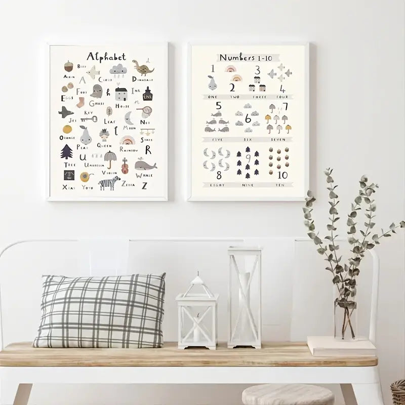 2pcs Frameless Alphabet & Number Wall Art Posters