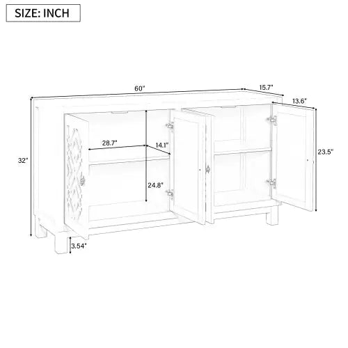 Large Storage Sideboard, 4-door Buffet Cabinet With Pull-tab Handle, Suitable For Living Room, Dining Room