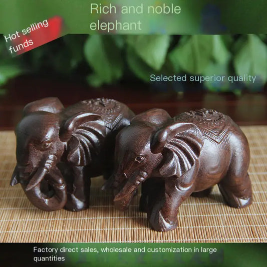Black Sandalwood Carved Elephant Figurine (One Piece)