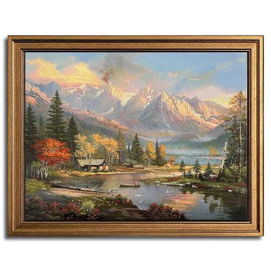 Gold Framed Vintage Wall Art Countryside Cabin Landscape Painting Canvas Print Home Room Wall Decor (cabin 16x20)