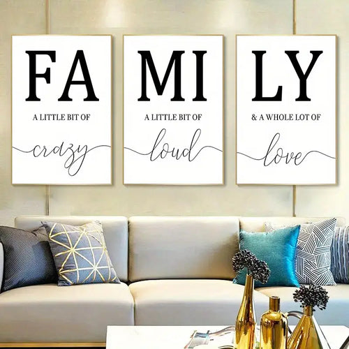 3-Piece Black and White Family Canvas Wall Art Set