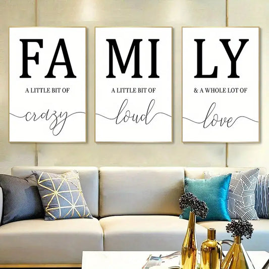 3-Piece Black and White Family Canvas Wall Art Set