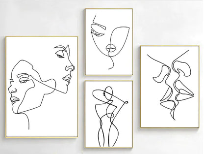 Nordic Minimalist Line Art Nude Woman Canvas Prints