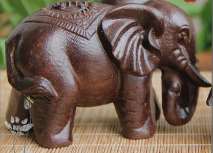 Black Sandalwood Carved Elephant Figurine (One Piece)