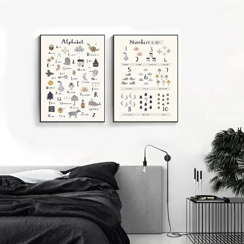 2pcs Frameless Alphabet & Number Wall Art Posters