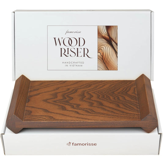 Small Brown Wood Riser for Home Decor Kitchen Sink Counter Organizer Wooden Pedestal Stand Coffee Table Bathroom Accessories Soap Dispenser Holder Vanity Decorative Display Tray Plant Stand