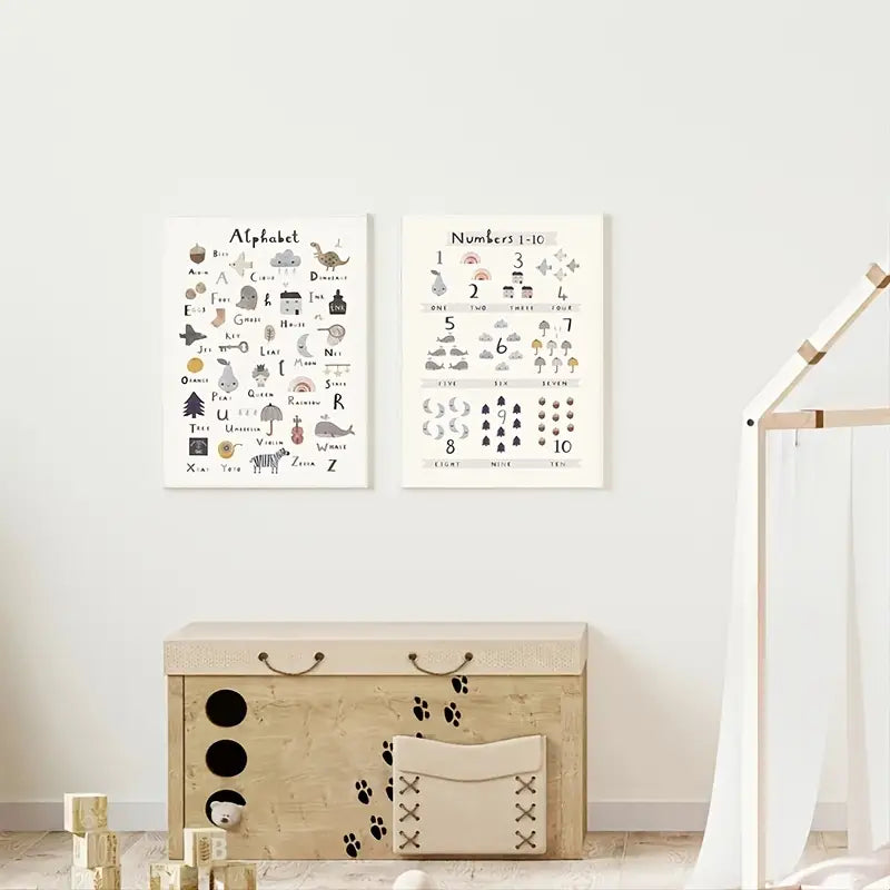 2pcs Frameless Alphabet & Number Wall Art Posters