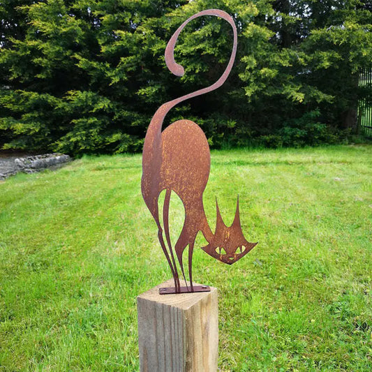 Iron Farmhouse Cat Garden Ornament for Outdoor Decor