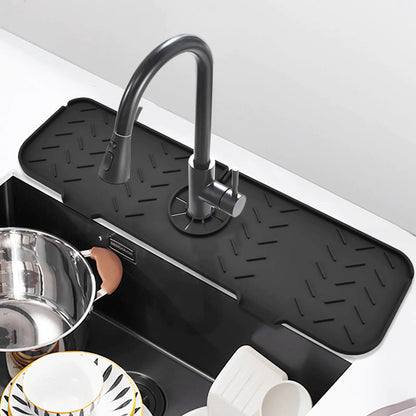 Burfocus 2PCS Silicone Faucet Mat  Sink Splash Guard Silicone Faucet Handle Drip Catcher Tray Sponge Holder Sink Protector for Kitchen Bathroom Farmhouse &Sink Accessories (Black (19.7" x 5.6"))