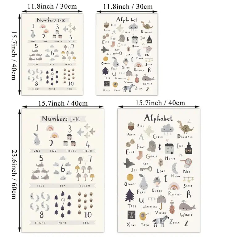 2pcs Frameless Alphabet & Number Wall Art Posters