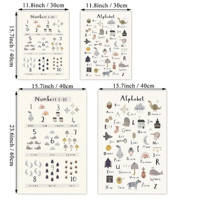 2pcs Frameless Alphabet & Number Wall Art Posters