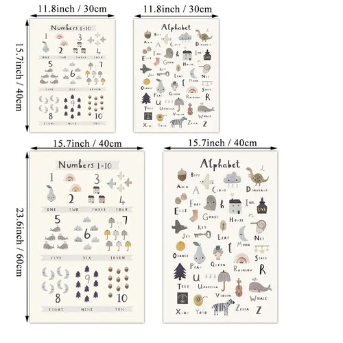 2pcs Frameless Alphabet & Number Wall Art Posters