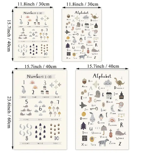 2pcs Frameless Alphabet & Number Wall Art Posters