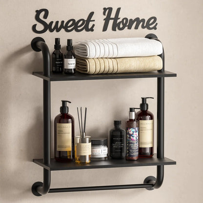 Tinpin Bathroom Shelves Wall Mounted Rustic Farmhouse Pipe Shelves Wall Shelves 2-Tier Industrial Pipe Shelving Floating Shelf Wall Decor for Bathroom Kitchen Bedroom Living Room 17.3in Black