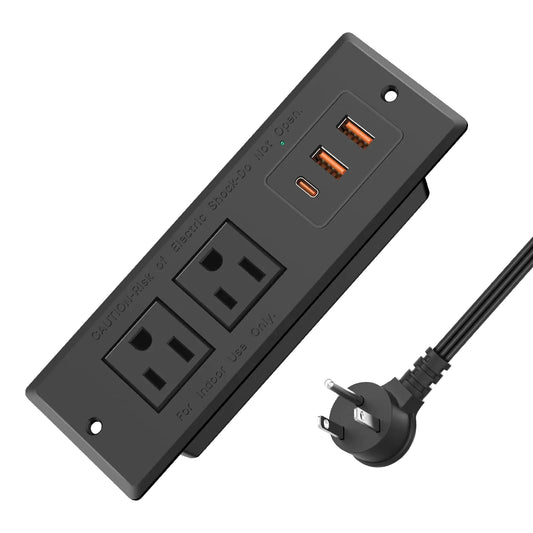 Recessed Power Strip Flush Mounted Drawer Outlet with PD 20W Fast Charging USB-C Ports Recessed Outlet for Conference Rooms Office Tables Furniture 6.5FT Cord (Black)