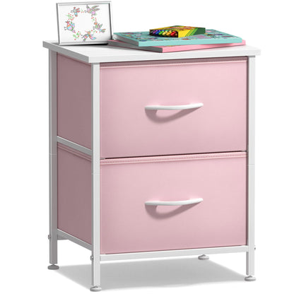 Sorbus Nightstand with 2 Drawers - Kids Bedside Furniture End Table Night Stand - Steel Frame Wood Top & Easy Pull Fabric Bins - Dresser & Chest for Home Bedroom Accessories Office & College Dorm
