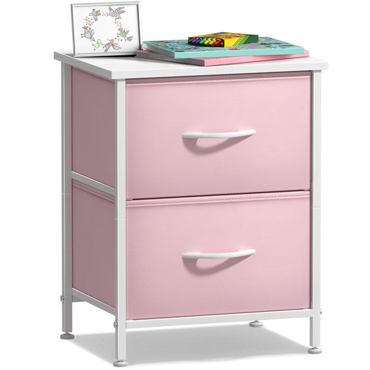 Sorbus Nightstand with 2 Drawers - Kids Bedside Furniture End Table Night Stand - Steel Frame Wood Top & Easy Pull Fabric Bins - Dresser & Chest for Home Bedroom Accessories Office & College Dorm