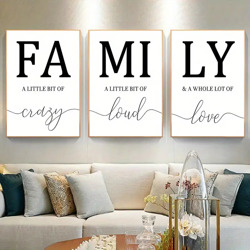 3-Piece Black and White Family Canvas Wall Art Set