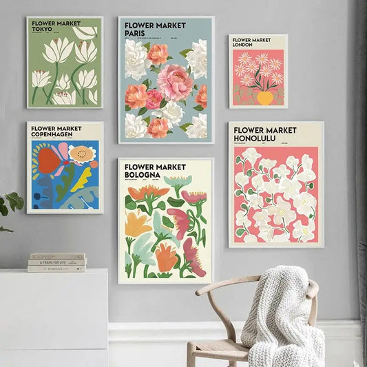 9pcs Frameless Vintage Flower Wall Art Posters (7.9x11.8in)