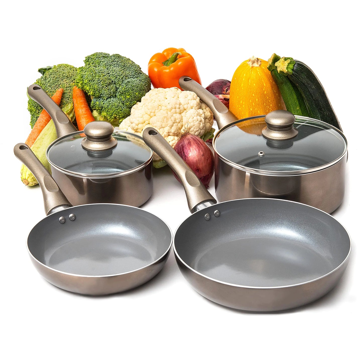 Moss & Stone 6 Piece Nonstick Cookware Set Pots And Pans Set Non stick With Glass Lid Induction Cookware Stay-Cool Handles PTFE/PFOA (6 Pcs Dark Grey)