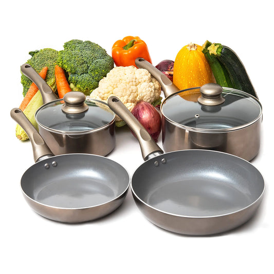 Moss & Stone 6 Piece Nonstick Cookware Set Pots And Pans Set Non stick With Glass Lid Induction Cookware Stay-Cool Handles PTFE/PFOA (6 Pcs Dark Grey)