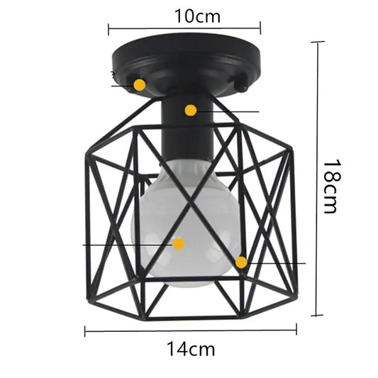 Vintage Black Iron Cage Ceiling Lamp for Home Lighting