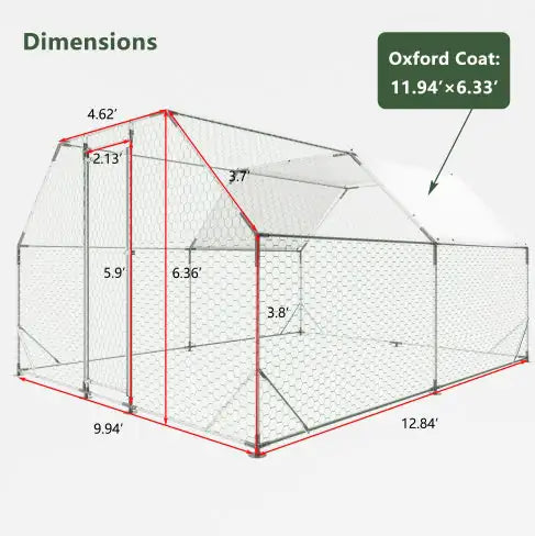 10 Ft. X 13 Ft. Galvanized Large Metal Walk In Chicken Coop Cage Farm Poultry Run Hutch Hen House